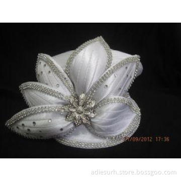 Satin Braid Ladies White Church Hats , Mushroom Crown With